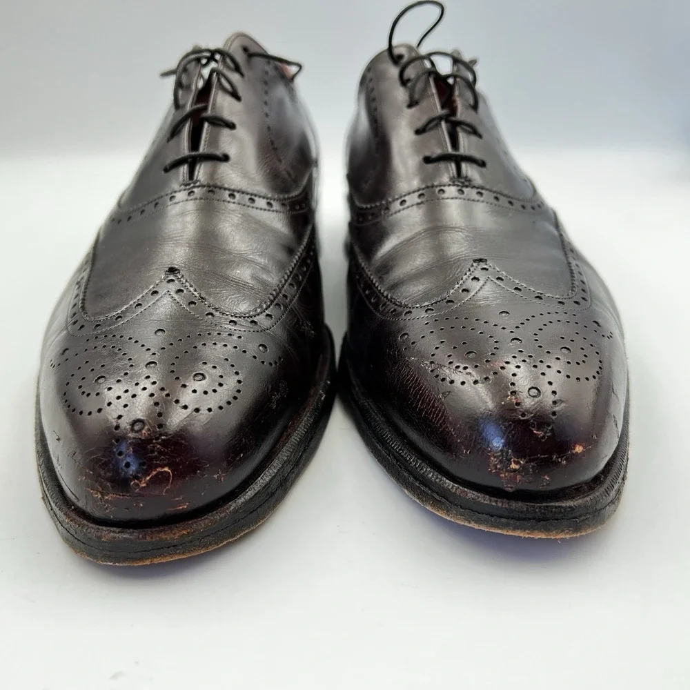 VTG Florsheim Royal Imperial Mens 10D Wingtip Leather Burgundy Brown Dress Shoes